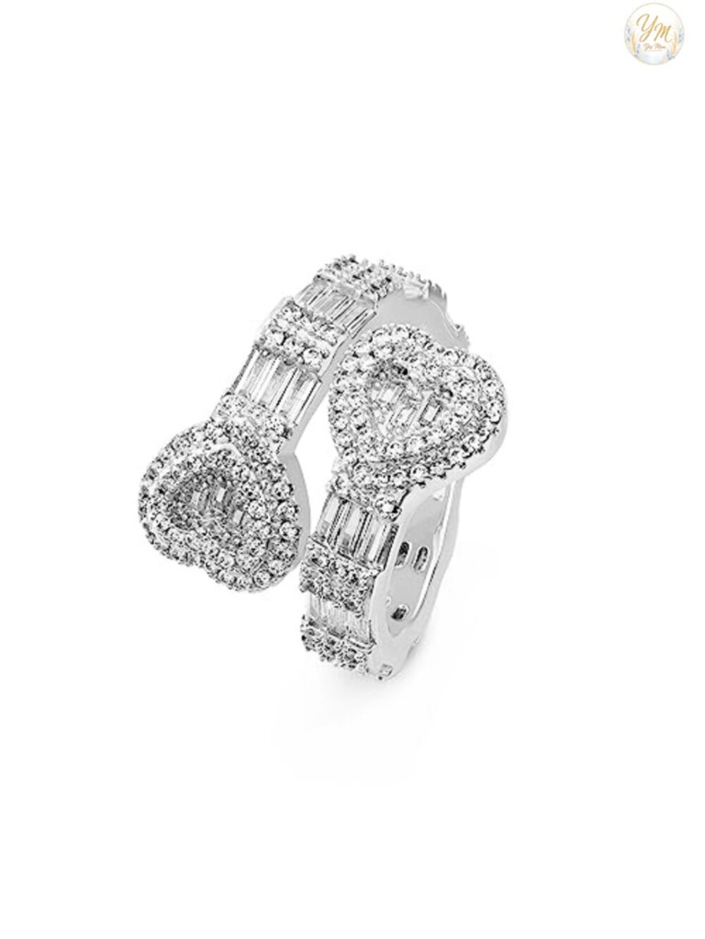 Baguette Cz Adjustable Heart Ring 14k Gold Plated Dainty Pinky Ring Bling